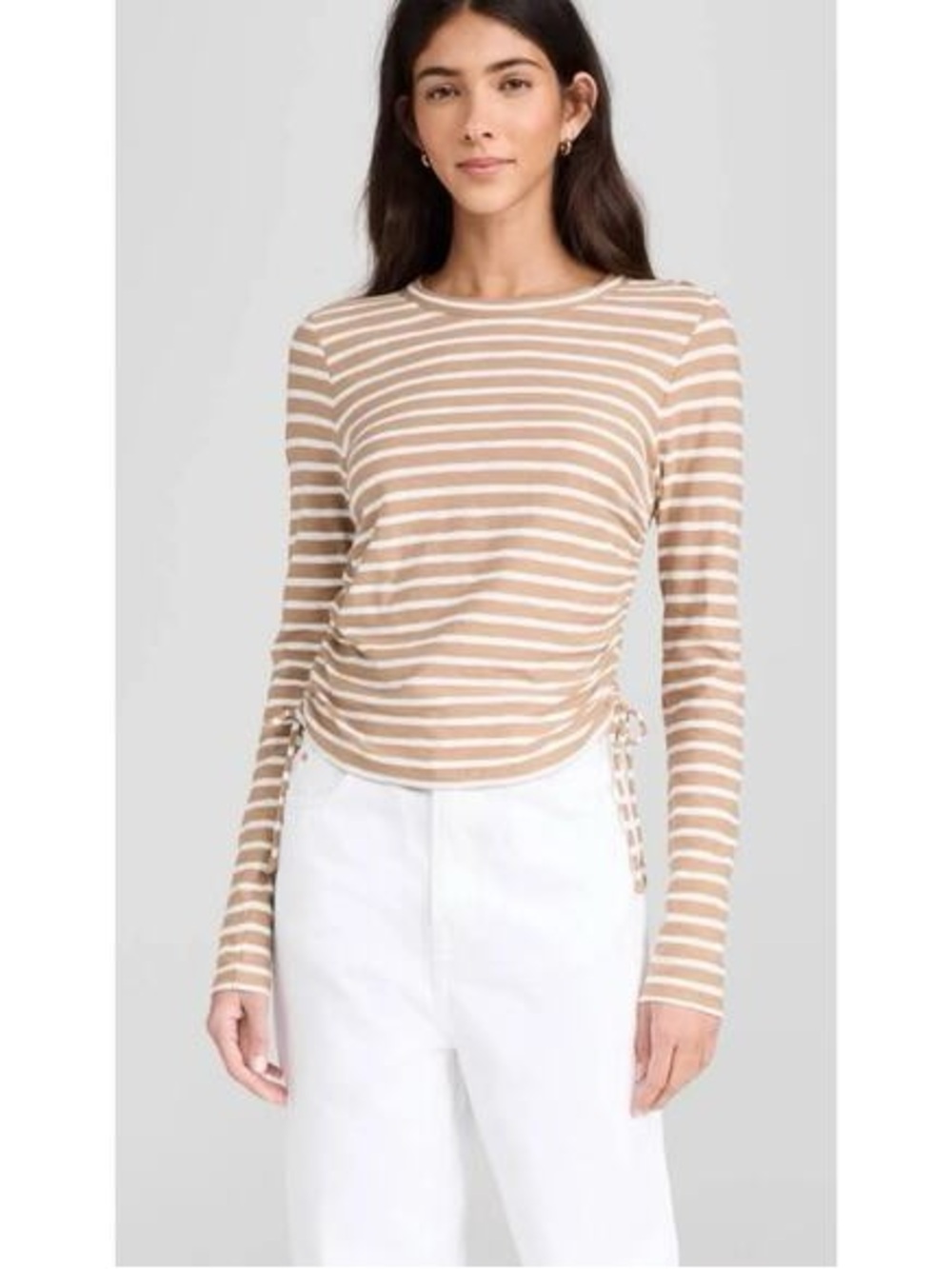 Veronica Beard NWT Travis Striped Side Ruched Long Sleeve Top Size L